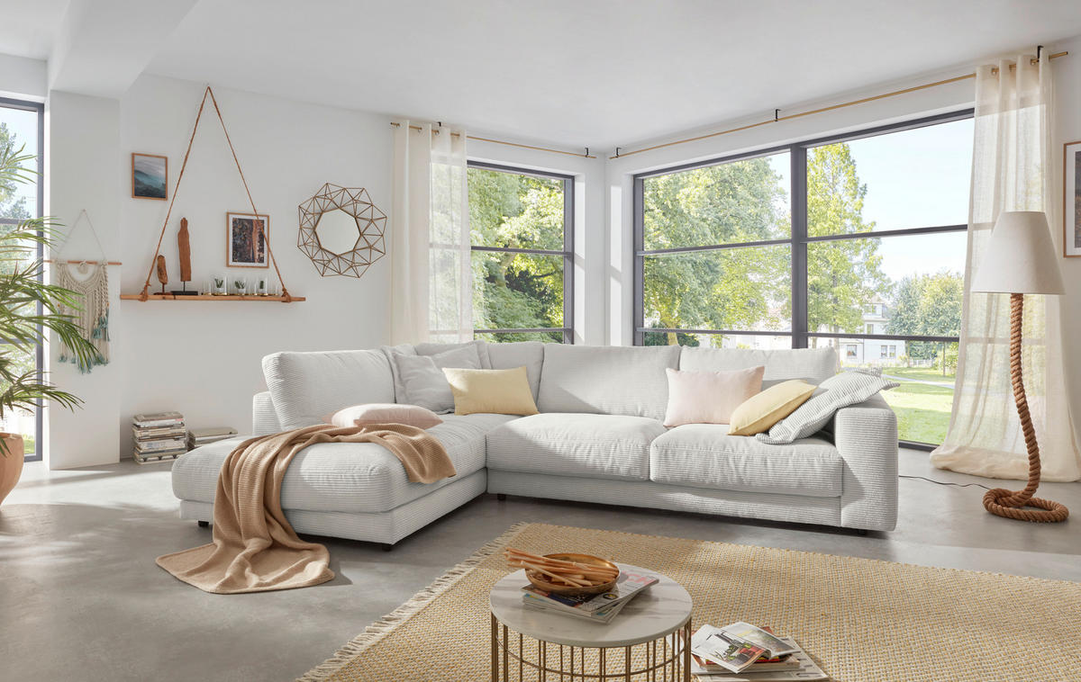 ECKSOFA Hellgrau Cord  - Hellgrau/Schwarz, Design, Kunststoff/Textil (224/325cm) - Hom`in