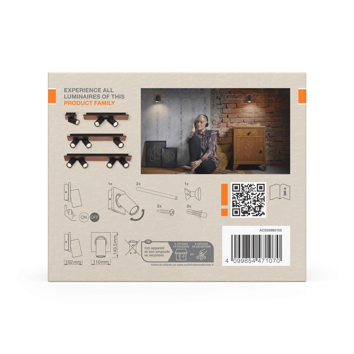 LED-STRAHLER 11/10,2/14,35 cm   - Schwarz/Naturfarben, Basics, Holz/Metall (11/10,2/14,35cm) - Osram