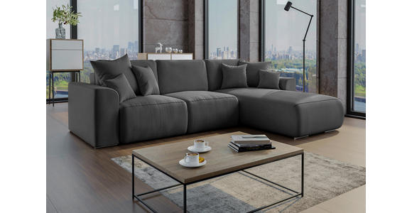 ECKSOFA  in Velours Dunkelgrau  293/195 cm  - Chromfarben/Dunkelgrau, KONVENTIONELL, Kunststoff/Textil (293/195cm) - Carryhome