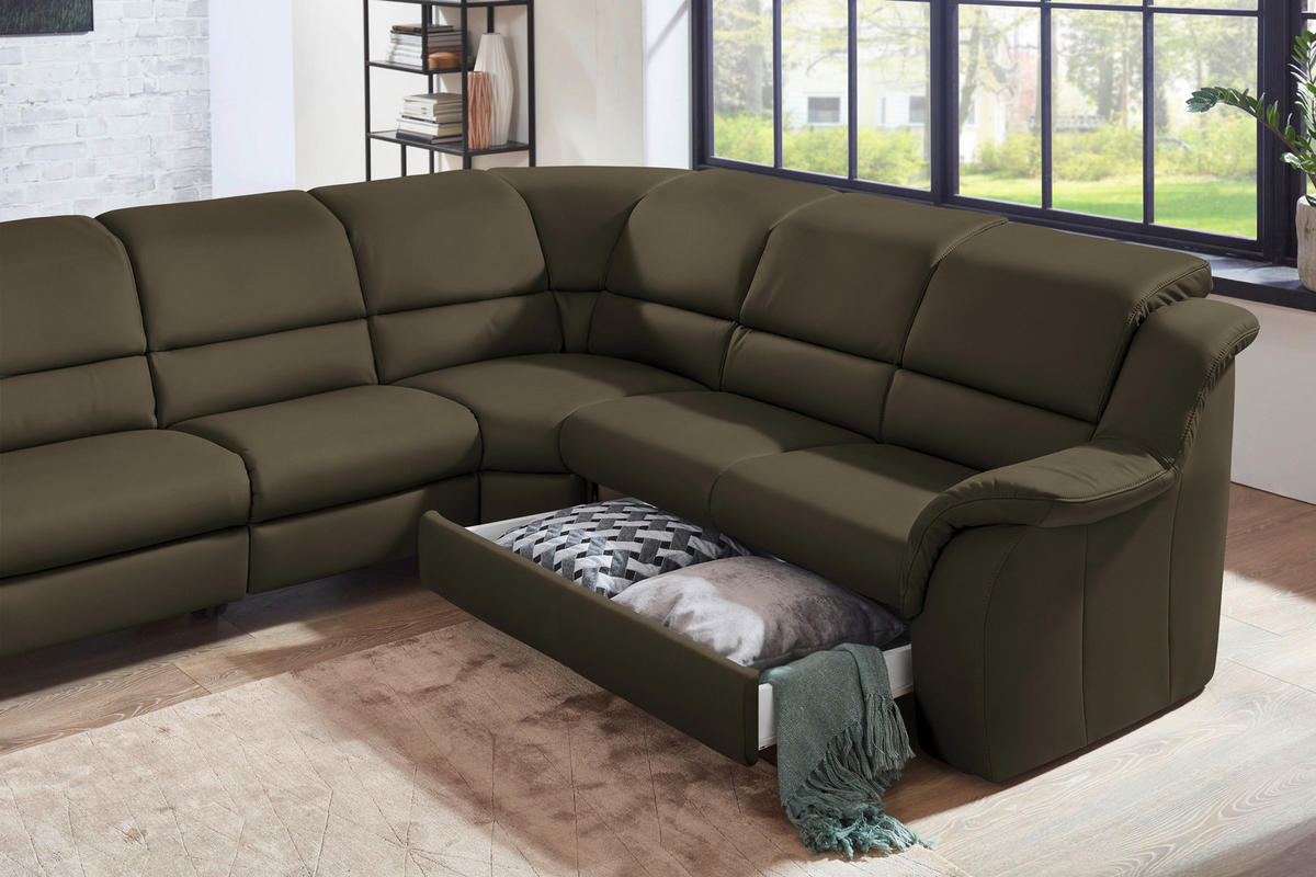 ECKSOFA  in Echtleder Olivgrün  324/260 cm  - Chromfarben/Olivgrün, KONVENTIONELL, Leder/Kunststoff (324/260cm) - Cantus