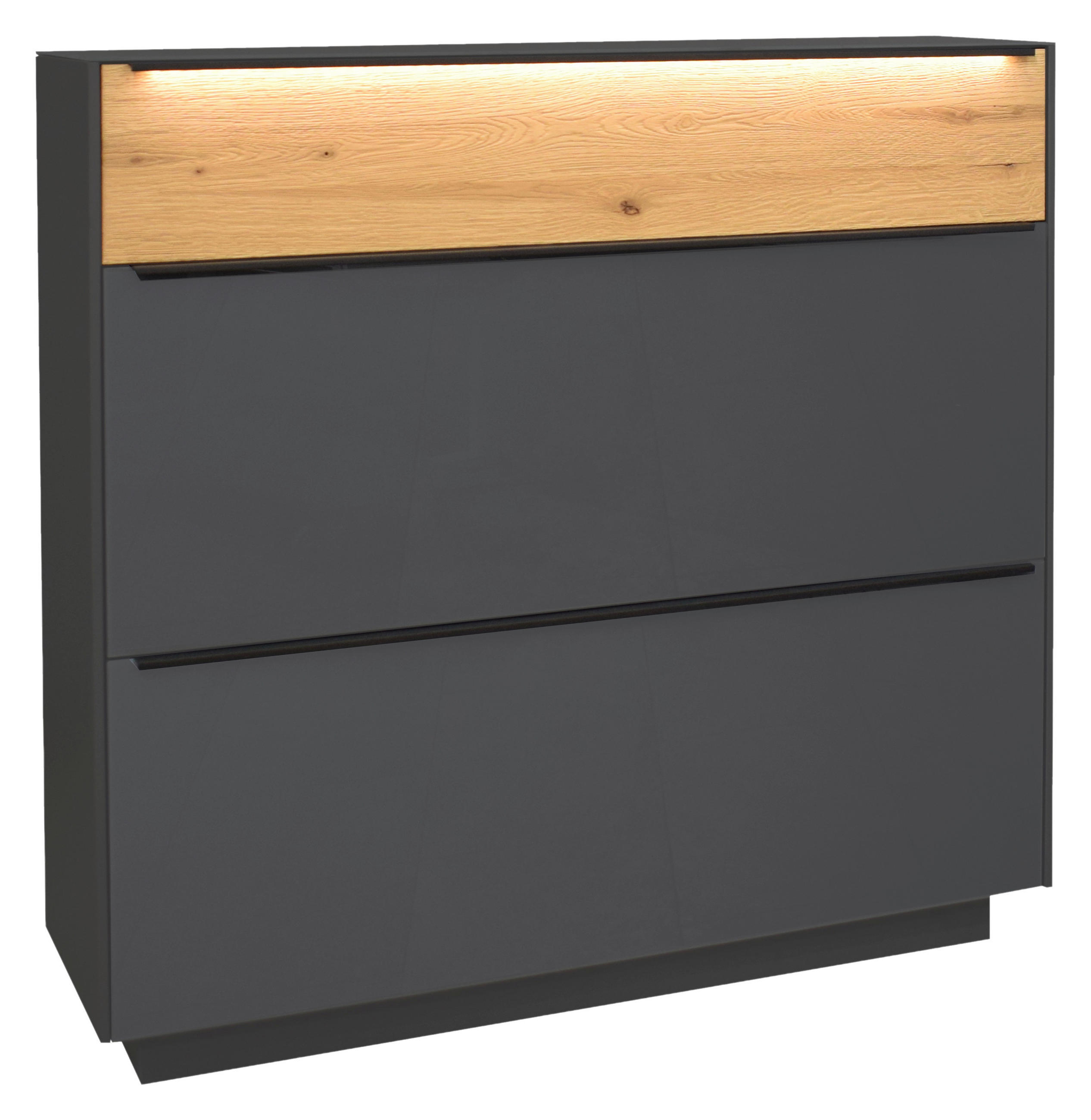 SCHUHSCHRANK Eiche massiv Anthrazit, Eichefarben  - Eichefarben/Anthrazit, Design, Glas/Holz (107/110/32cm) - Novel