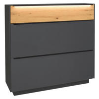 SCHUHSCHRANK Eiche massiv Anthrazit, Eichefarben  - Eichefarben/Anthrazit, Design, Glas/Holz (107/110/32cm) - Novel