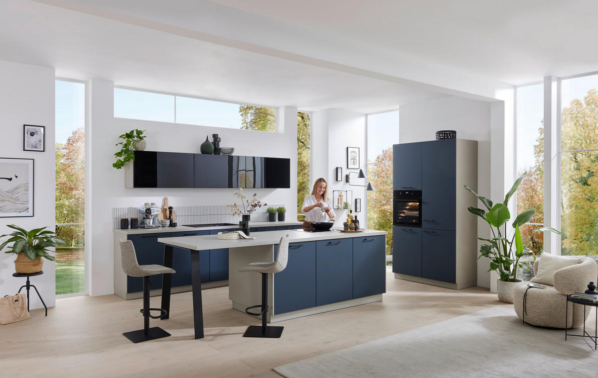 EINBAUKÜCHE   - Blau/Grau, Design, Holzwerkstoff - Novel