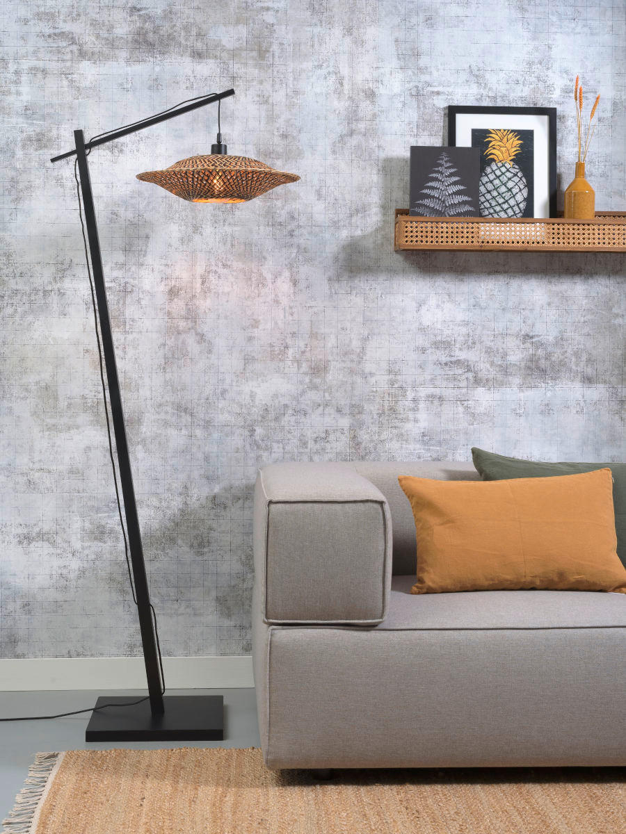 GOLVLAMPA GOOD&MOJO  44/176 cm    - svart/naturfärgad, Trend, trä (44/176cm) - Good & Mojo
