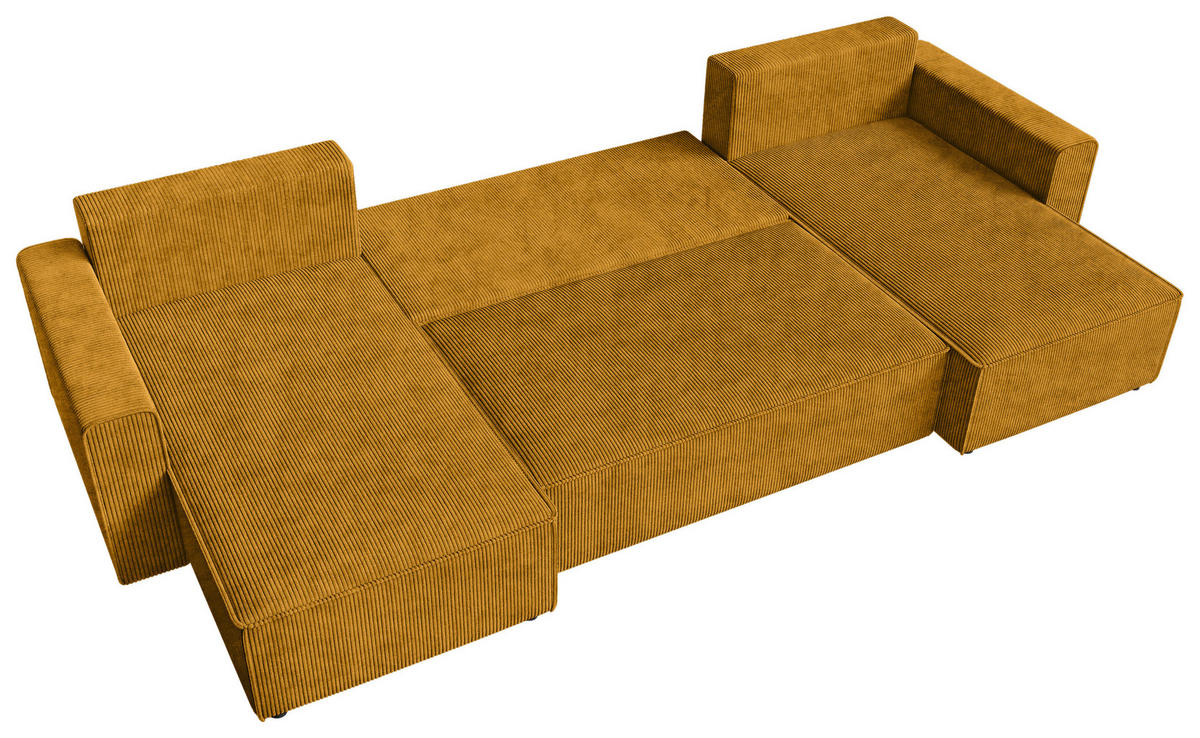 WOHNLANDSCHAFT  in Cord Currygelb  - Currygelb/Schwarz, KONVENTIONELL, Kunststoff/Textil (140/305/140cm) - Carryhome