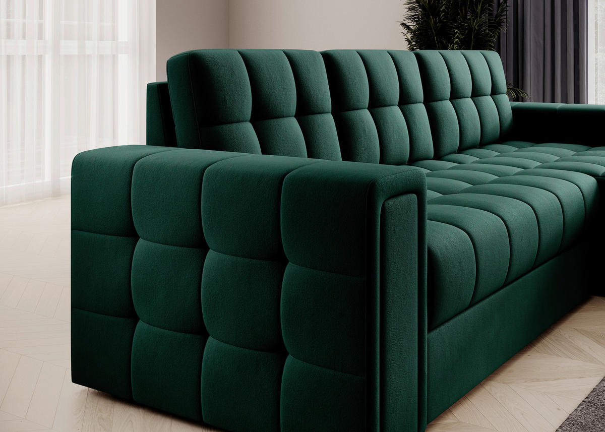 ECKSOFA BLENVI in Plüsch Grün  260/150 cm  - Schwarz/Grün, Design, Kunststoff/Textil (260/150cm) - MID.YOU