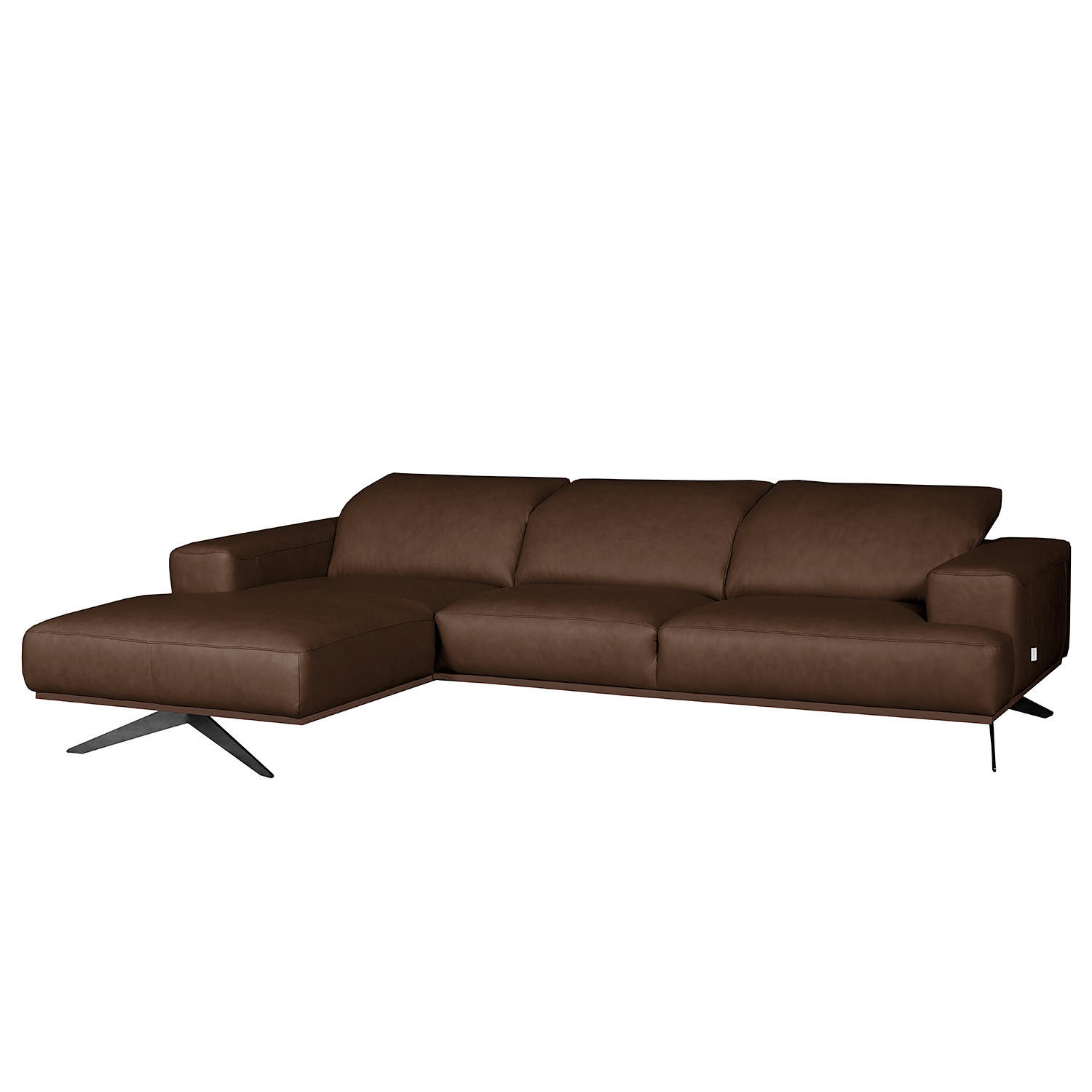 ECKSOFA  in Echtleder Dunkelbraun  187/295 cm  - Dunkelbraun/Schwarz, Design, Leder/Metall (187/295cm) - Livetastic