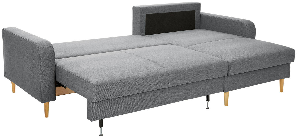 ECKSOFA in Flachgewebe Grau  - Eiche Wotan/Grau, Konventionell, Holz/Textil (255/157cm) - Carryhome