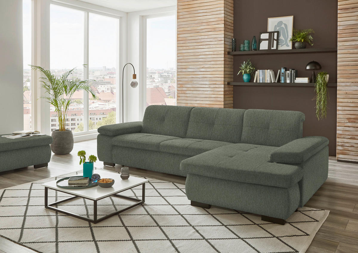 ECKSOFA in Flachgewebe Dunkelgrün  - Dunkelgrün/Schwarz, Design, Textil/Metall (297/174cm) - Beldomo Style
