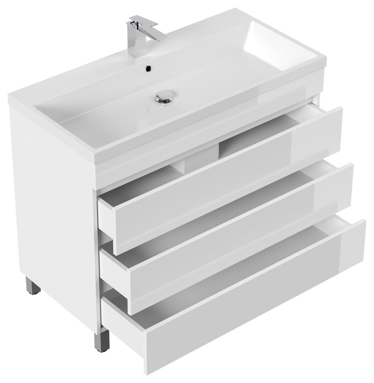 WASCHTISCHKOMBI 100 cm  - Weiß Hochglanz/Weiß, Basics, Holzwerkstoff/Stein (100cm) - MID.YOU