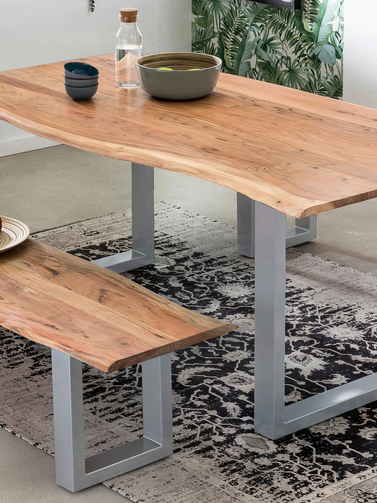 ESSTISCH 220/100/78 cm Echtholz  Holz, Metall rechteckig Naturfarben, Silberfarben  - Silberfarben/Naturfarben, MODERN, Holz/Metall (220/100/78cm) - MID.YOU