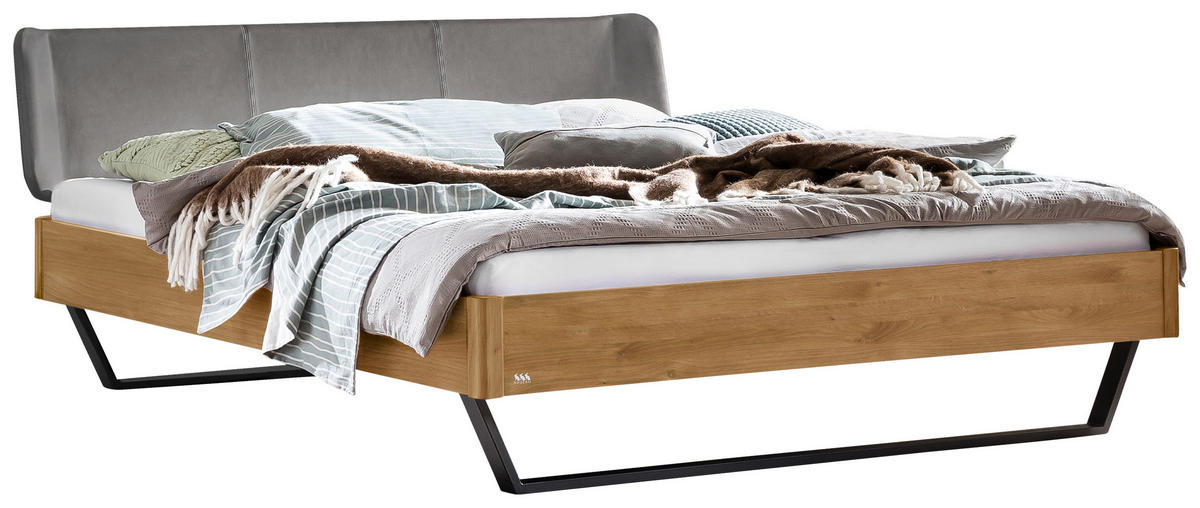 BETT 180/200 cm  in Anthrazit, Dunkelgrau, Wildeiche  - Wildeiche/Dunkelgrau, Design, Holz/Metall (180/200cm) - Hasena