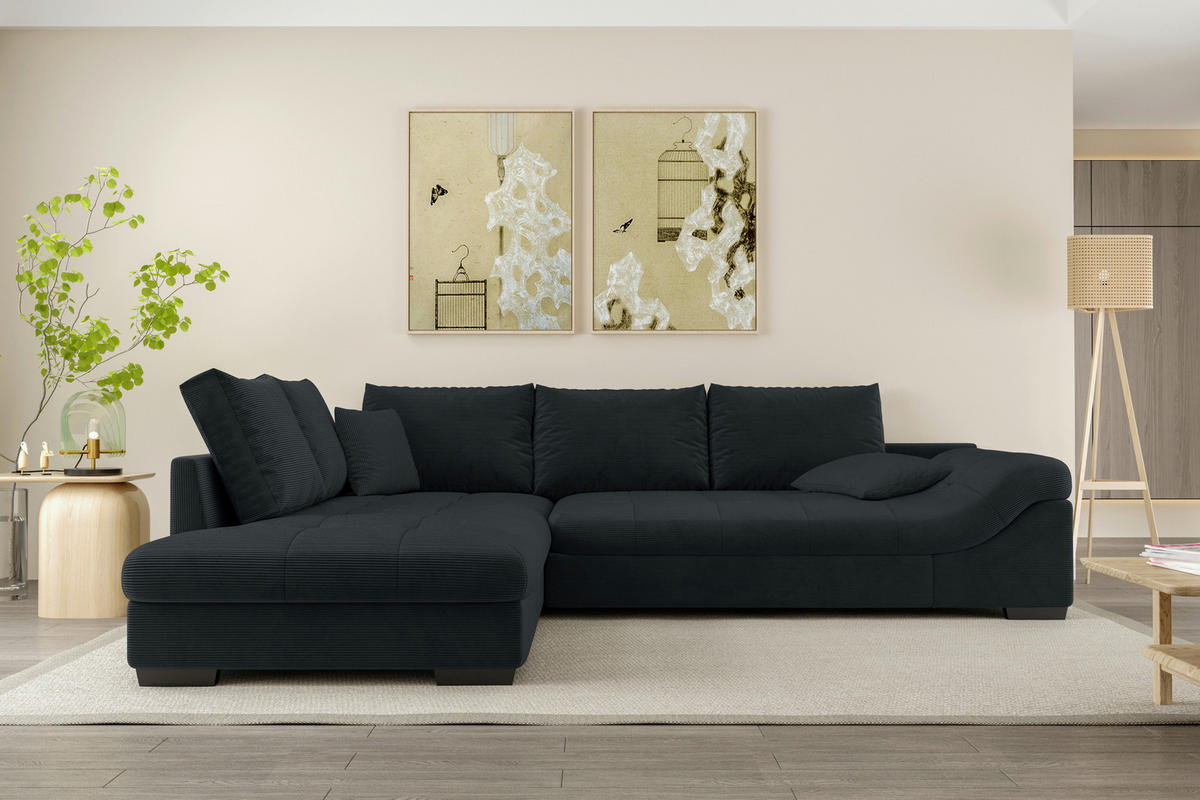 ECKSOFA in Cord Anthrazit  - Anthrazit/Schwarz, Konventionell, Holz/Textil (202/298cm) - MID.YOU
