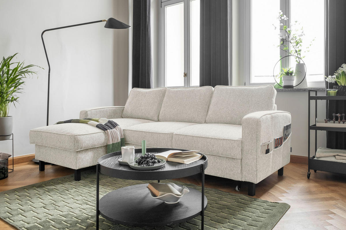 ECKSOFA in Struktur Beige  - Beige/Schwarz, Holz/Textil (148/228cm) - MID.YOU