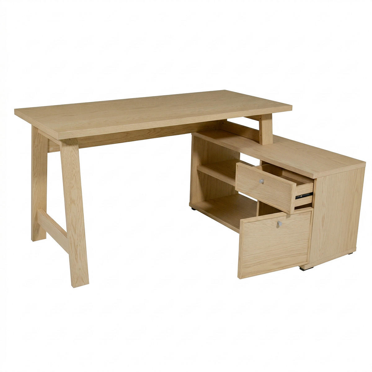 ECKSCHREIBTISCH  Eichefarben Kabeldurchlass, Stauraum, seitenverkehrt montierbar  - Eichefarben/Silberfarben, KONVENTIONELL, Holzwerkstoff/Metall (150/75/105cm) - MID.YOU