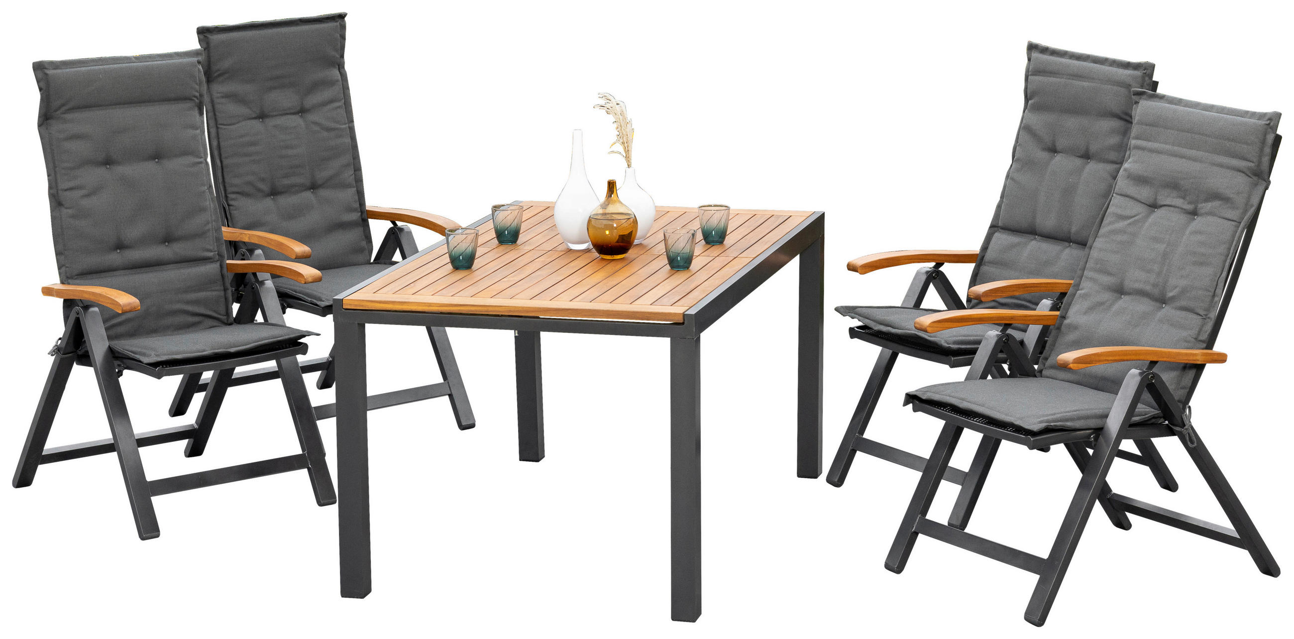 GARTENSET Akazie Hartholz Aluminium  - Schwarz/Akaziefarben, KONVENTIONELL, Holz/Textil - Gardenson
