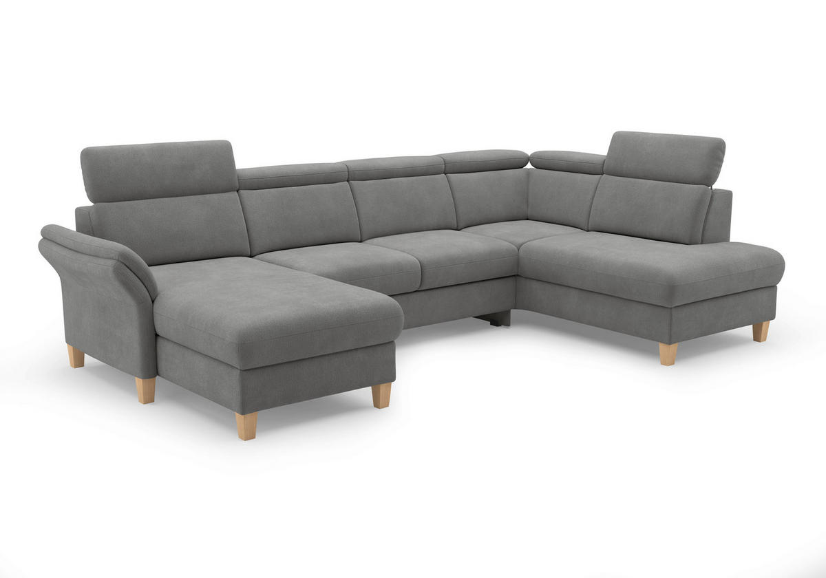 WOHNLANDSCHAFT GLENDALE E Grau Flachgewebe  - Eichefarben/Grau, KONVENTIONELL, Holz/Textil (166/321/193cm) - Sit & More