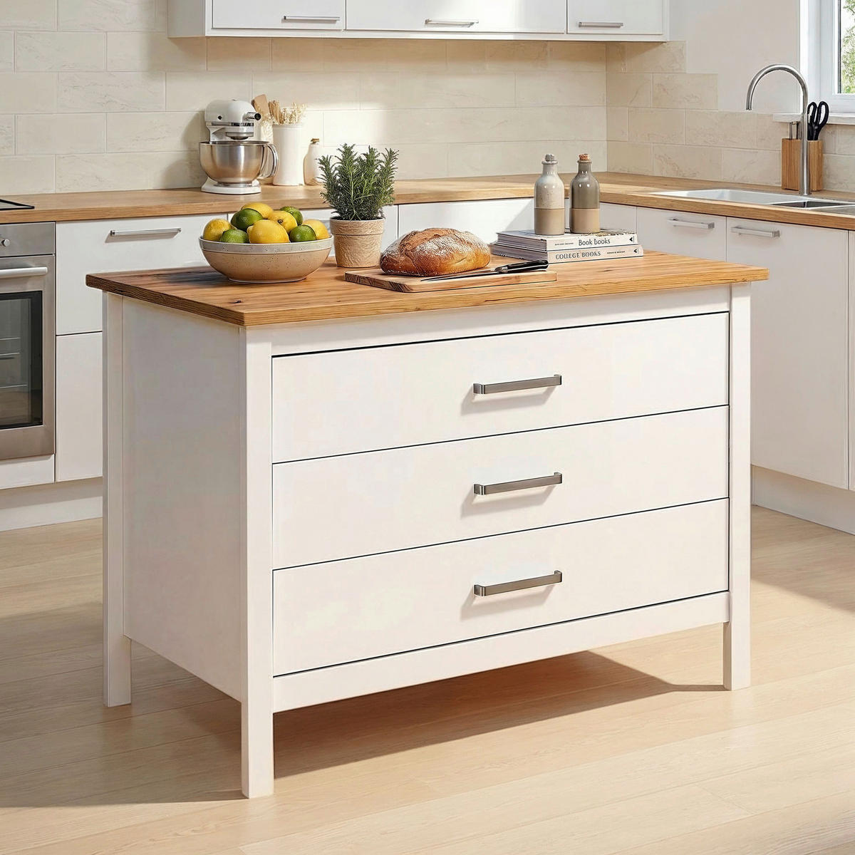 KÜCHENINSEL   in Weiß, Eiche Artisan  - Silberfarben/Weiß, MODERN, Holzwerkstoff/Metall (100/92/60cm) - home24