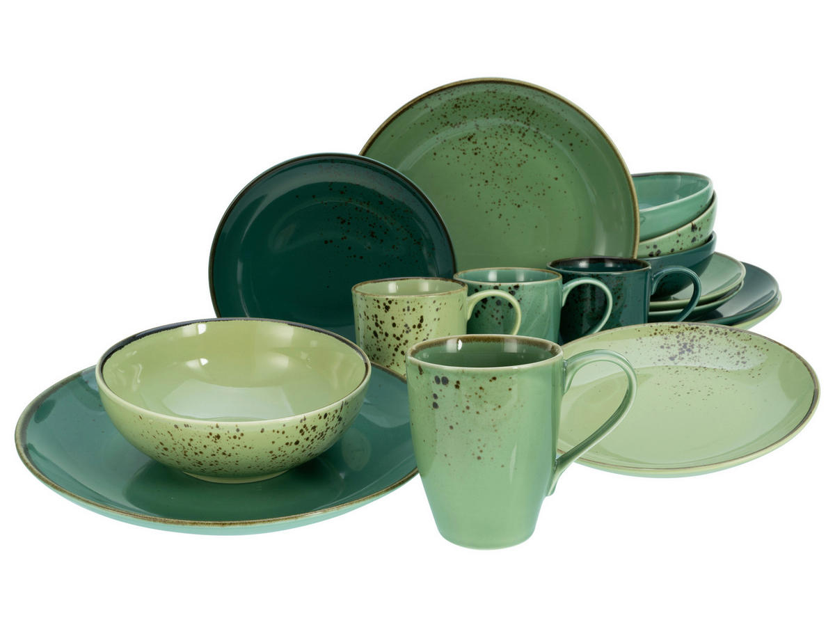 KOMBINOVANÝ SERVIS, 16-dielne, kamenina - zelená, keramika (34/31,5/33cm) - Creatable