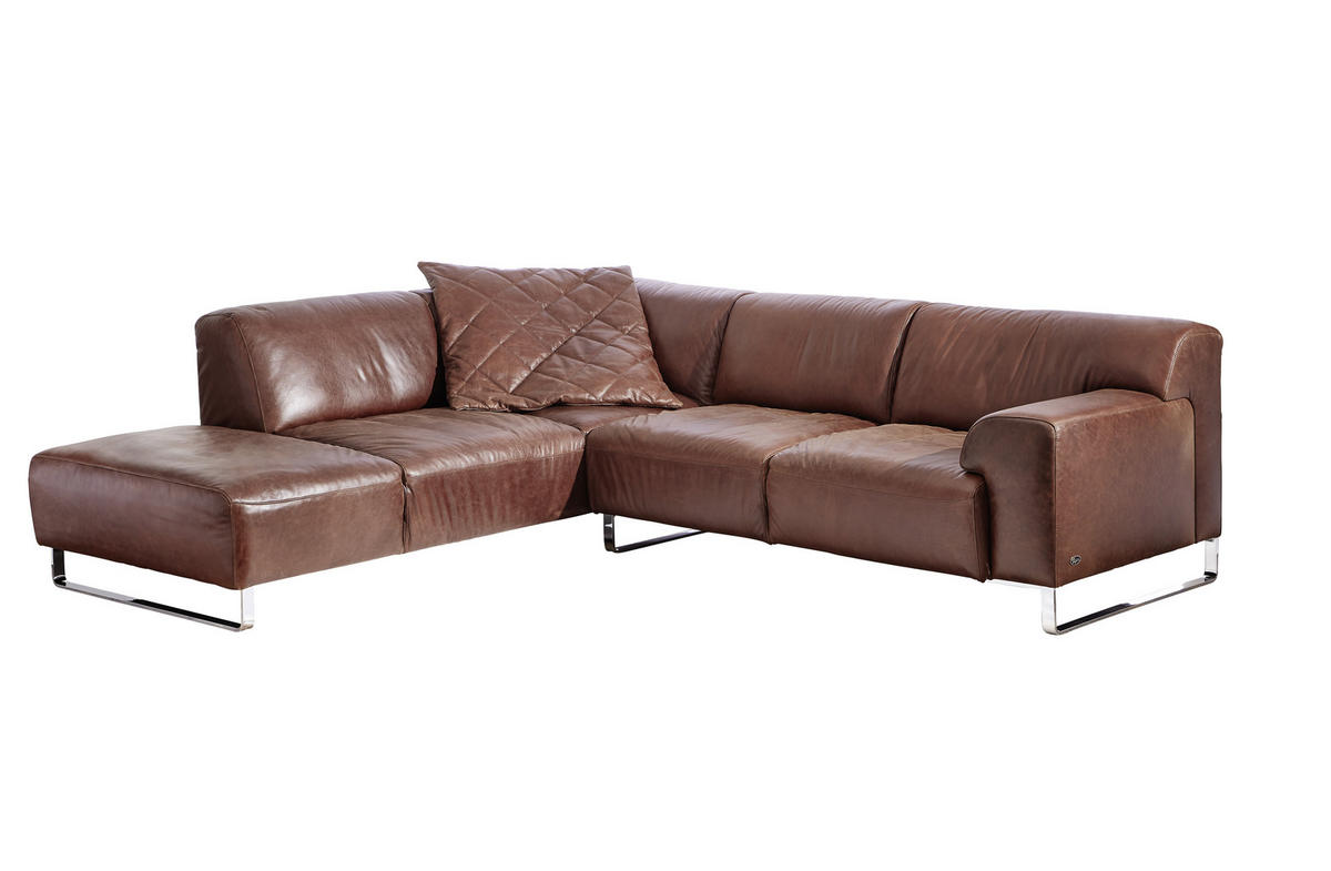 ECKSOFA Braun Echtleder  - Chromfarben/Braun, Design, Leder/Metall (245/271cm) - Chilliano