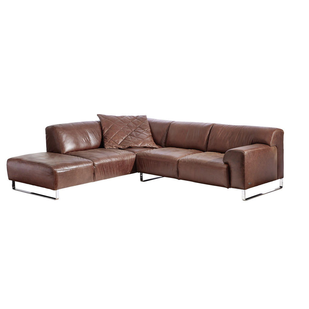 Thumbnail - Chilliano Ecksofa, Braun, Leder, Echtleder, Anilinleder, 5-Sitzer, nicht einzeln stellbar, L-Form, 271x245 cm, Goldenes ...