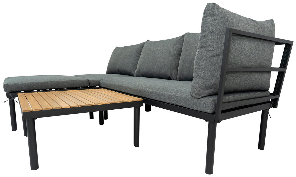 LOUNGEGARNITUR 159/273,5 cm Akazie massiv Eisen  - Schwarz/Grau, Basics, Holz/Textil (159/273,5cm) - Ambia Garden