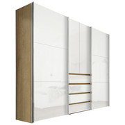 OMARA ZA OBLAČILA, bela, hrast - aluminij/bela, Design, kovina/leseni material (300/236/68cm) - HOM`IN