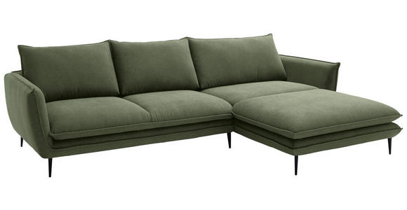 ECKSOFA  in Webstoff Grün  304/196 cm  - Schwarz/Grün, KONVENTIONELL, Textil/Metall (304/196cm) - Hom`in