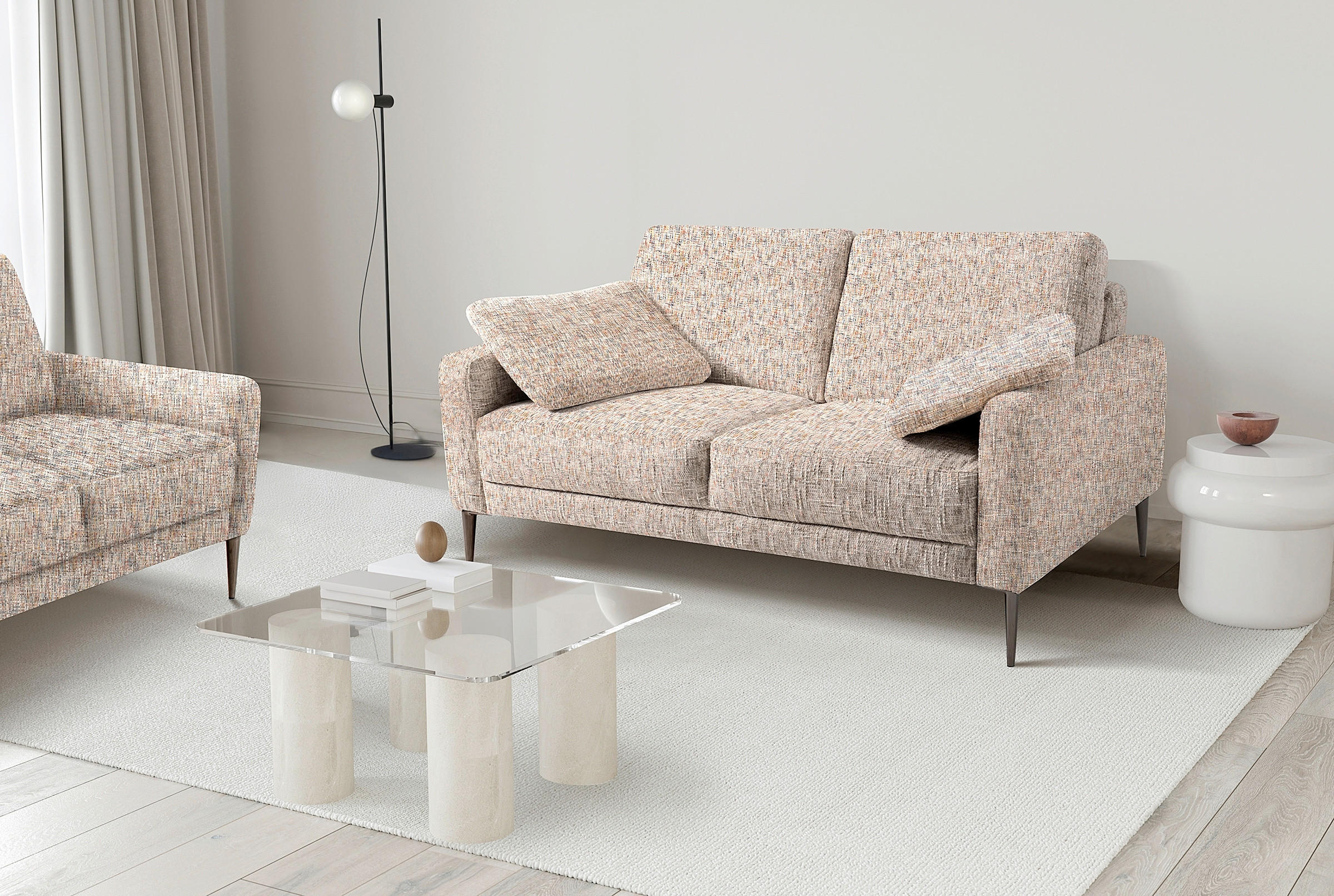 2-SITZER-SOFA SPRING in Webstoff Blau, Gelb, Rot, Weiß Modern  - Blau/Gelb, Design, Textil/Metall (157/85/92cm) - Livetastic