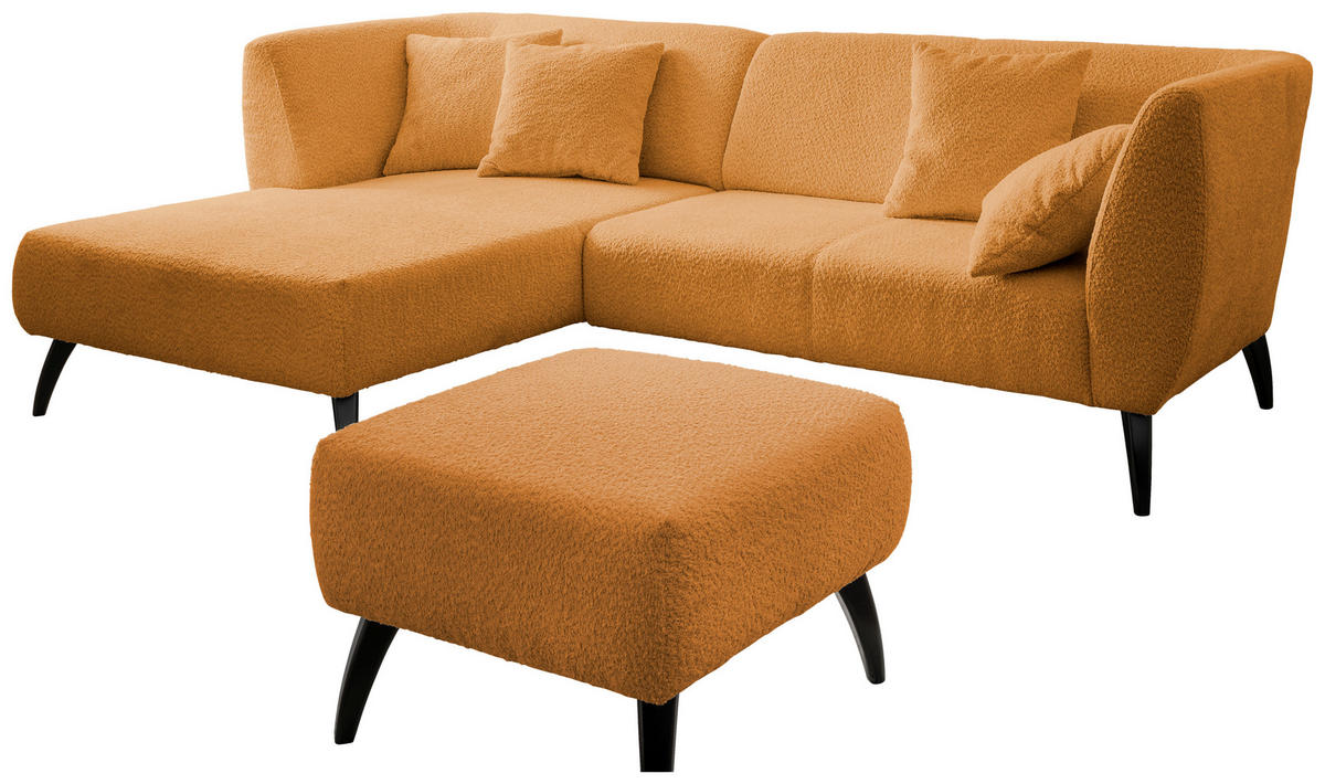 ECKSOFA in Bouclé Goldfarben  - Goldfarben/Schwarz, Modern, Holz/Textil (160/264cm) - MID.YOU