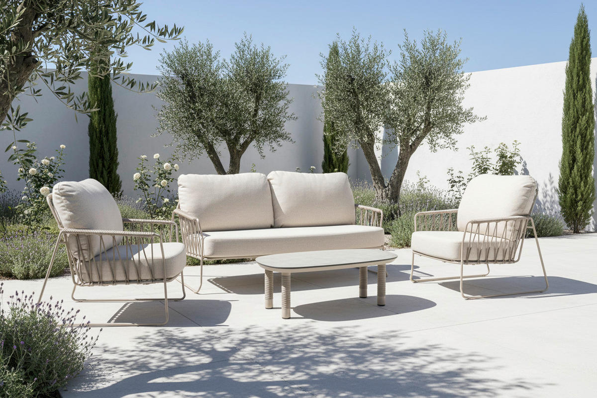 LOUNGESESSEL  - Weiss/Champagner, Modern, Textil/Metall (87/94/85cm) - Tierra Outdoor