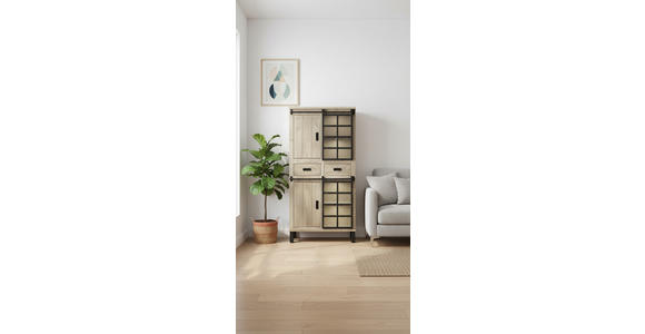 VITRINE  in Hartholz Mangoholz Schwarz, Graubraun  - Graubraun/Schwarz, LIFESTYLE, Glas/Holz (90/180/42cm) - Landscape