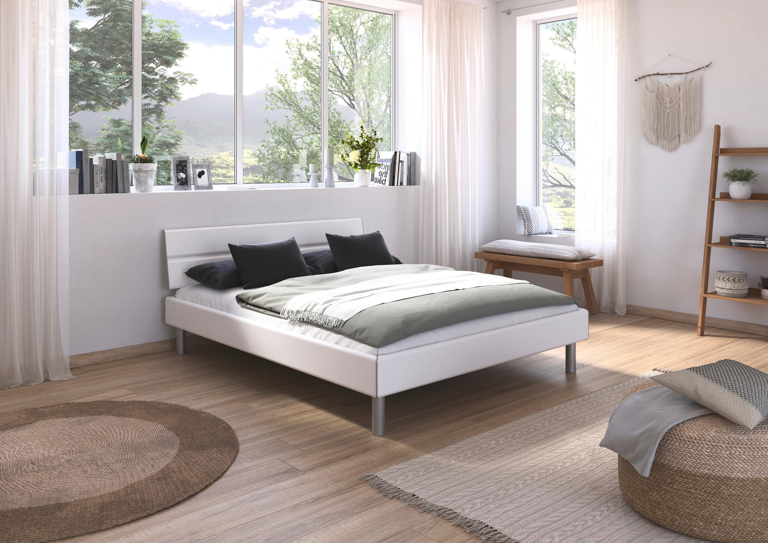 BETT 160/200 cm  in Weiss   - Weiss/Alufarben, Design, Holzwerkstoff/Metall (160/200cm) - Carryhome