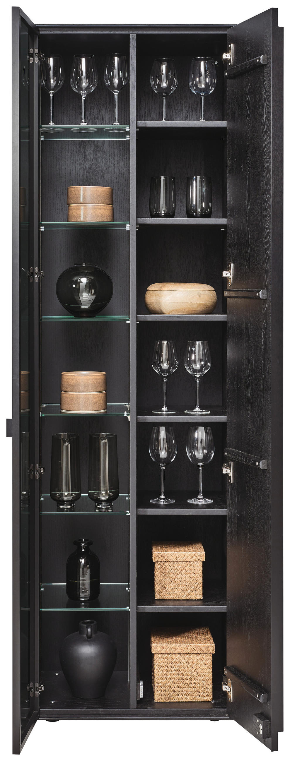VITRINE Schwarz, Eichefarben  62/205,5/39,5 cm  - Eichefarben/Anthrazit, Natur, Glas/Holz (62/205,5/39,5cm) - Valnatura