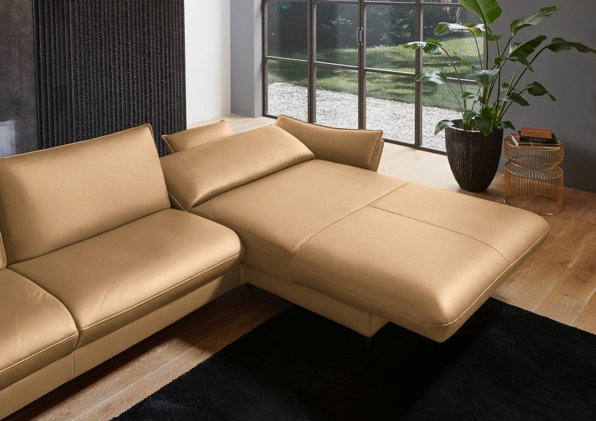 ECKSOFA in Echtleder Honig  - Schwarz/Honig, Design, Leder/Metall (334/172cm) - Valdera
