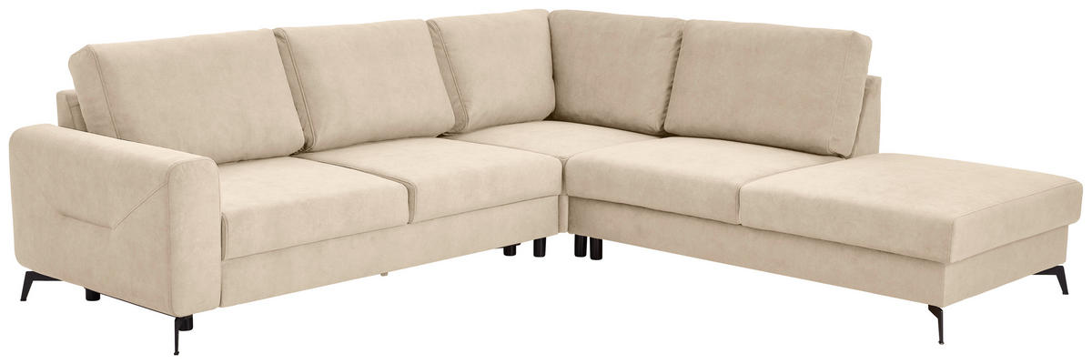 ECKSOFA in Chenille Beige  - Beige/Schwarz, Konventionell, Textil/Metall (275/257cm) - MID.YOU