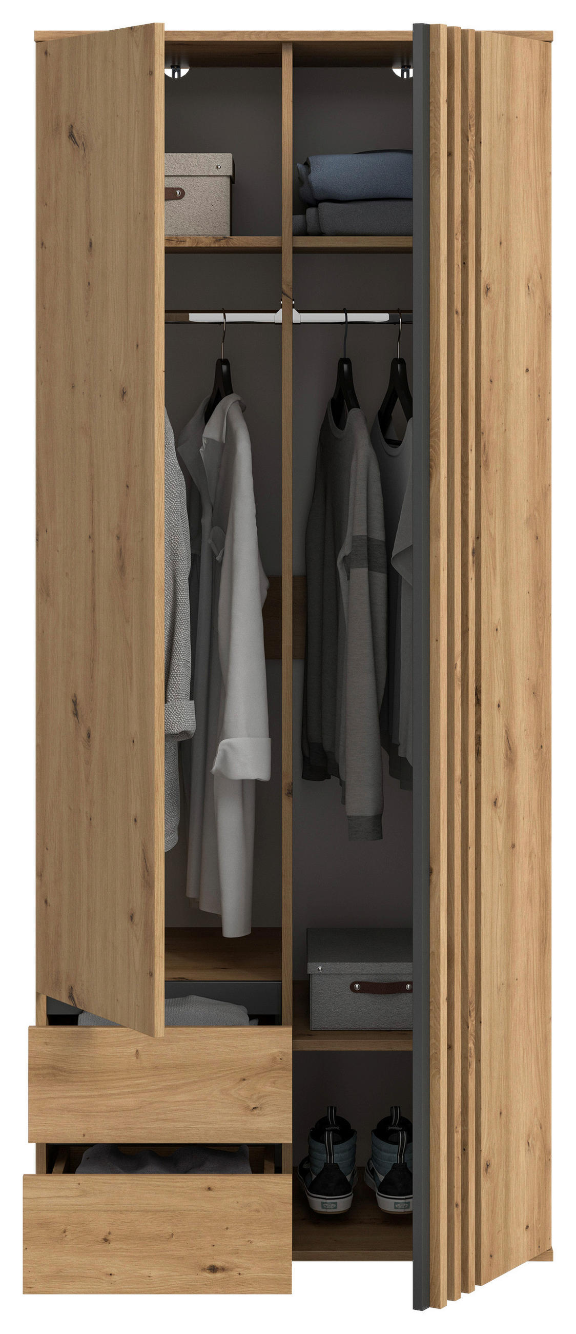 DREHTÜRENSCHRANK 80/192/56 cm,  in Anthrazit, Eiche Artisan, 2-türig  - Anthrazit/Eiche Artisan, ROMANTIK / LANDHAUS, Holzwerkstoff (80/192/56cm) - Livetastic