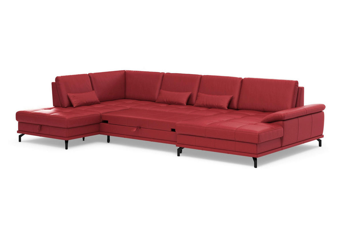 WOHNLANDSCHAFT COSTELLO E Rot Echtleder  - Rot/Schwarz, Basics, Leder/Metall (223/363/176cm) - Sit & More