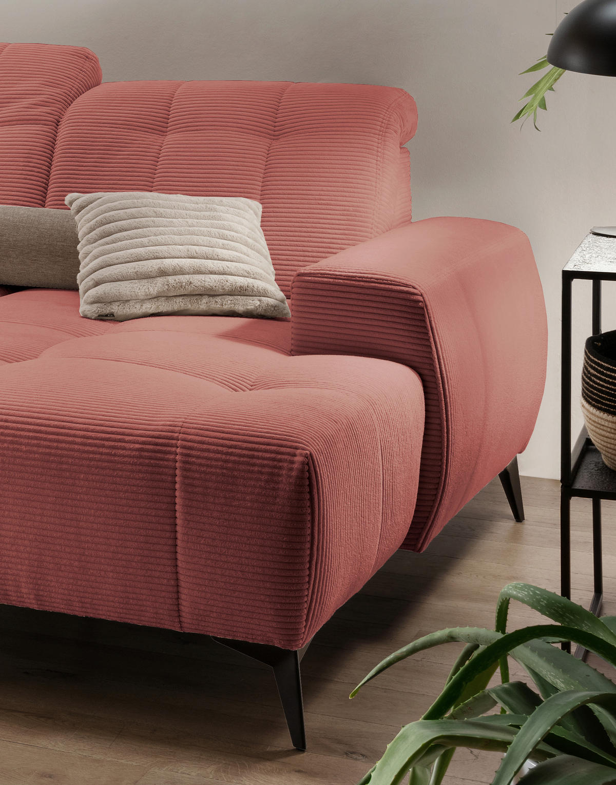 WOHNLANDSCHAFT SANO Koralle Cord  - Koralle/Schwarz, MODERN, Textil/Metall (200/337/180cm) - Livetastic