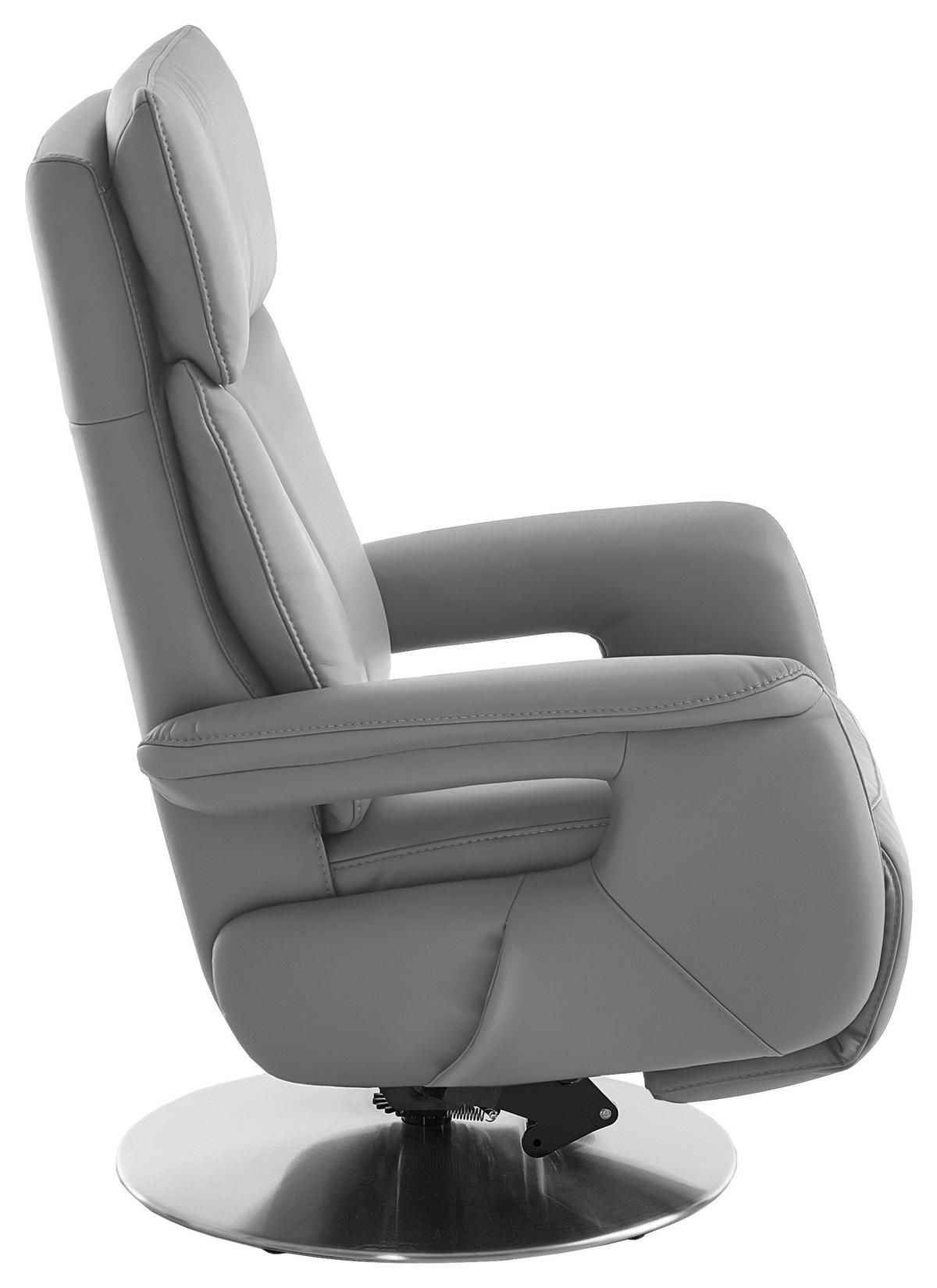 RELAXSESSEL in Leder Hellgrau  - Edelstahlfarben/Hellgrau, Design, Leder/Metall (78/112/85cm) - Cantus
