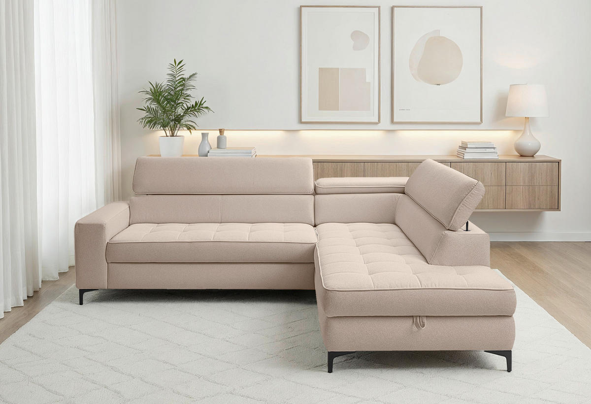 ECKSOFA Taupe Struktur  - Taupe/Schwarz, Design, Textil/Metall (251/203cm) - MID.YOU