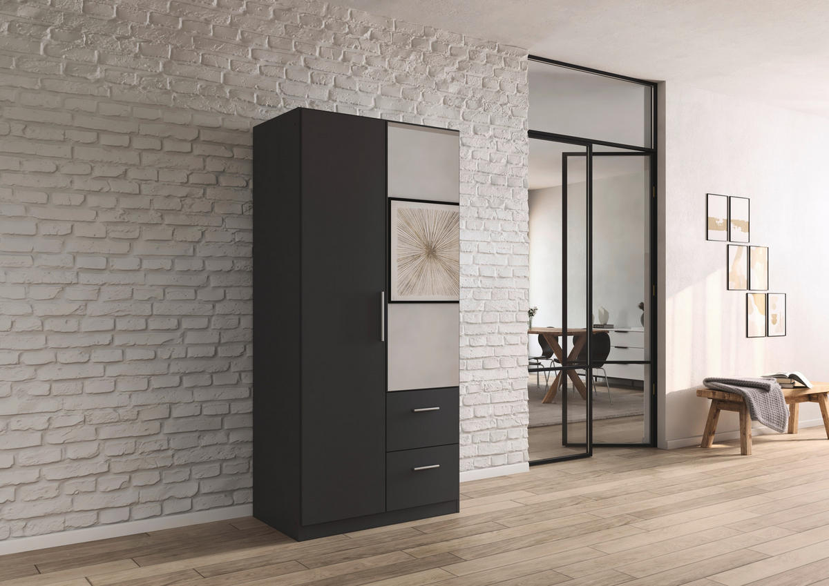 DREHTÜRENSCHRANK 91/197/54 cm,  in Grau, 2-türig  - Alufarben/Grau, KONVENTIONELL, Glas/Holzwerkstoff (91/197/54cm) - home24