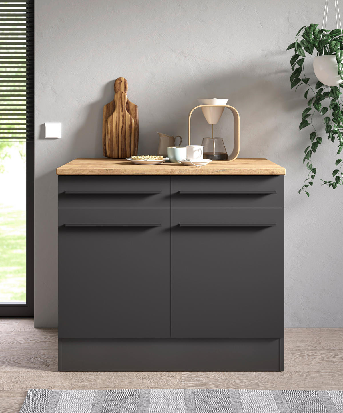 SCHUBKASTENUNTERSCHRANK 100/90/60 cm  in Schwarz  - Eichefarben/Schwarz, Basics, Holzwerkstoff/Kunststoff (100/90/60cm) - P & B