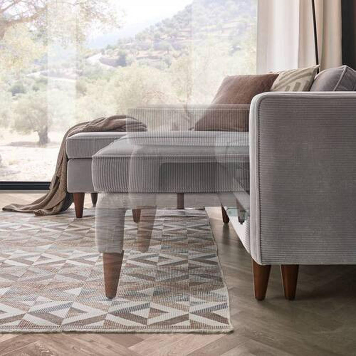 ECKSOFA in Cord Grau  178/261 cm  - Eichefarben/Grau, MODERN, Holz/Textil (178/261cm) - Carryhome