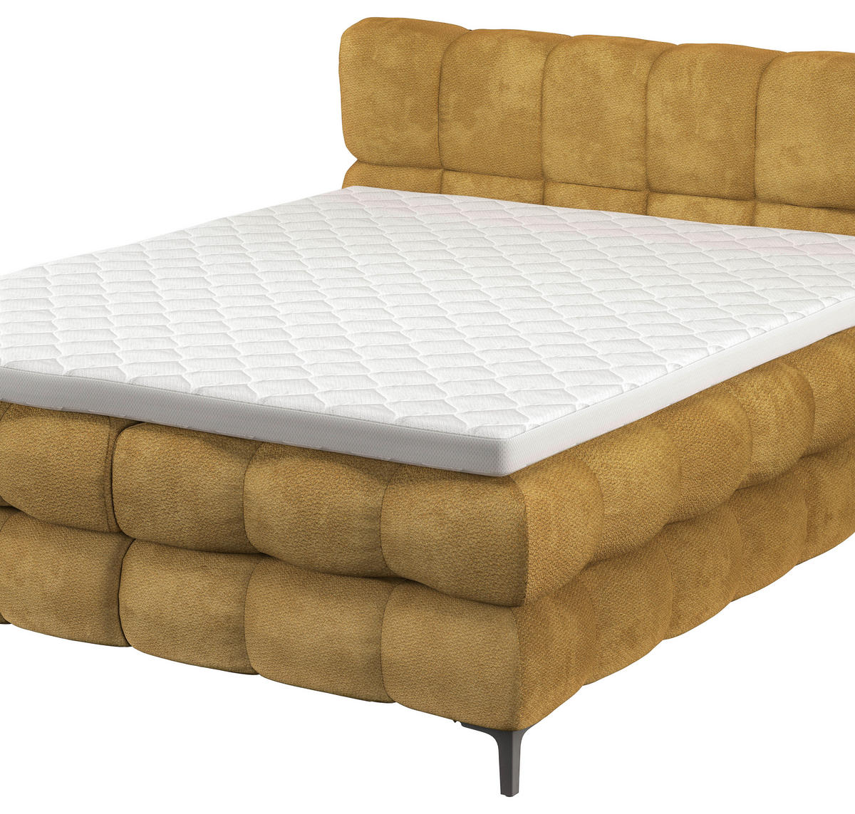 BOXBETT 160/200 cm,  in Goldfarben, gepolstertes Kopfteil, Bettkasten, Topper, H3 + H3 = fest  - Goldfarben/Schwarz, Design, Textil/Metall (160/200cm) - Ti'me