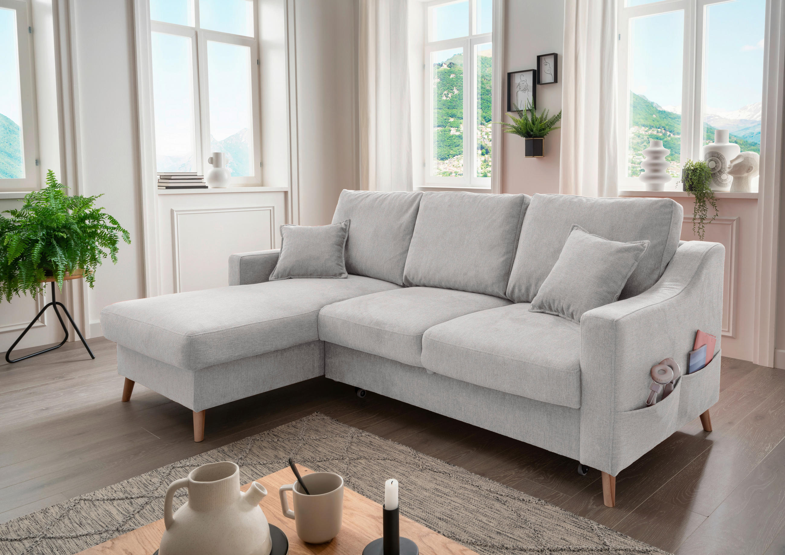 ECKSOFA in Chenille Grau - Naturfarben/Grau, Modern, Holz/Textil (150/228cm) - Livetastic
