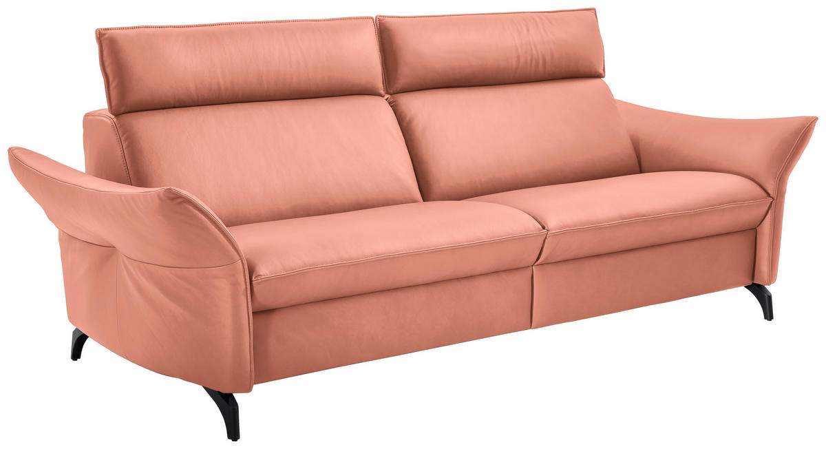 3-SITZER-SOFA in Echtleder Koralle  - Koralle/Anthrazit, Design, Leder/Metall (224/94/95cm) - Himolla