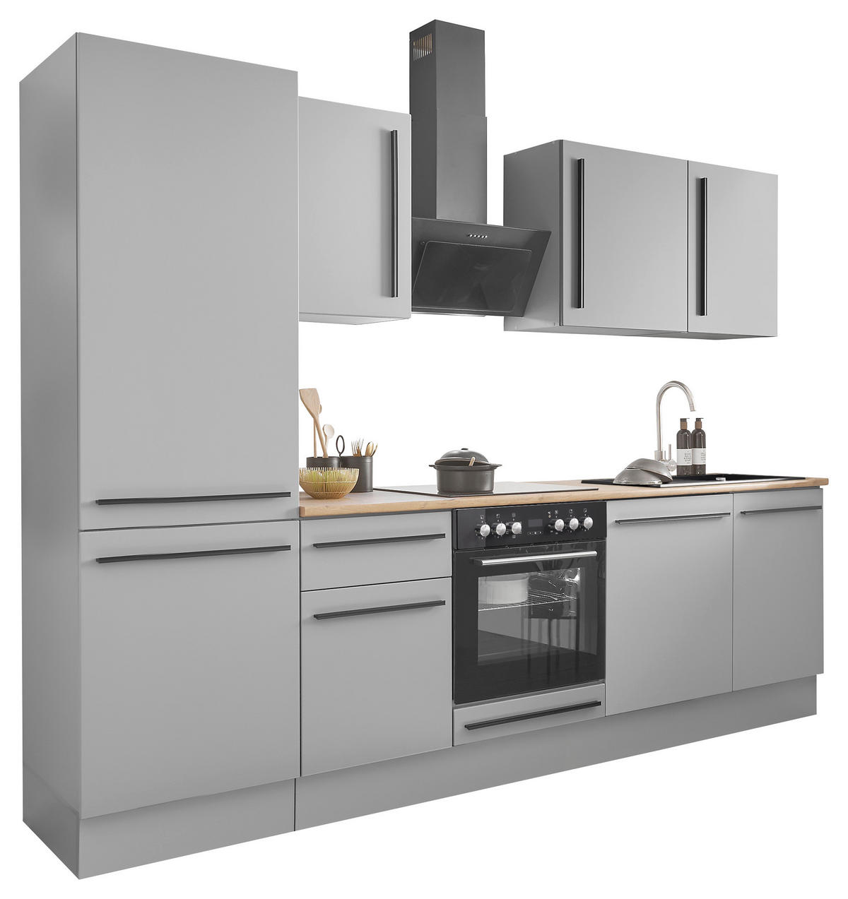 KÜCHENBLOCK 280 cm  in Grau, Eichefarben  - Eichefarben/Schwarz, Design, Holzwerkstoff/Kunststoff (280cm) - P & B