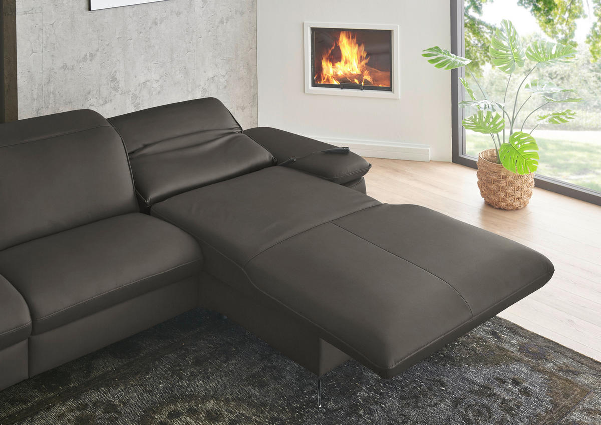 ECKSOFA  Echtleder Taupe  - Taupe/Schwarz, Design, Leder/Metall (307/169cm) - Beldomo Premium