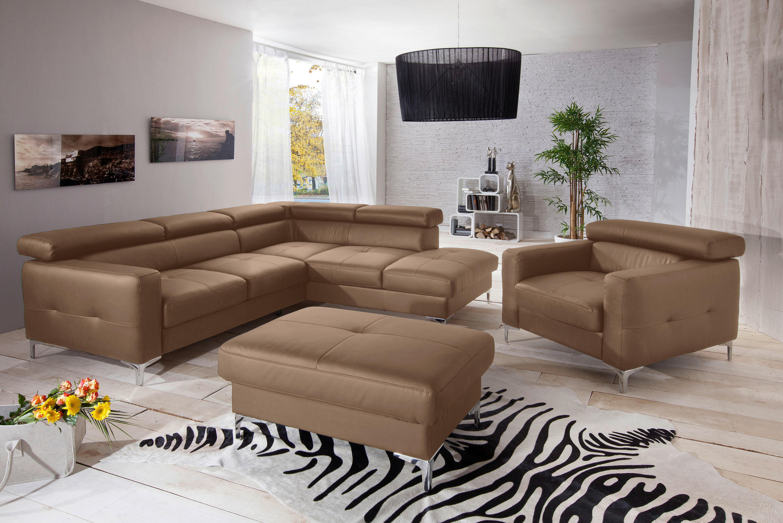 SESSEL in Echtleder Hellbraun  - Chromfarben/Hellbraun, Design, Leder/Metall (99/78-92/106cm) - Livetastic